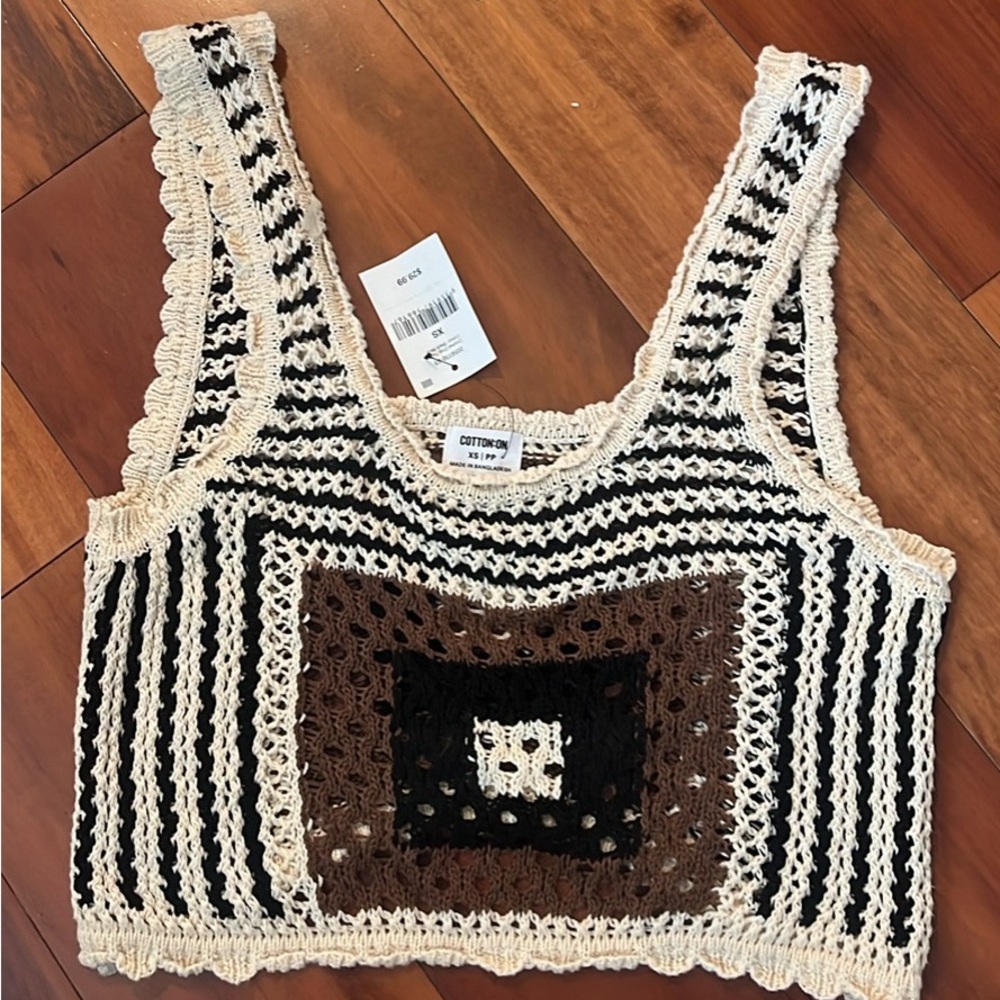 Cotton On Crochet Tank Top New with Tags Black Brown